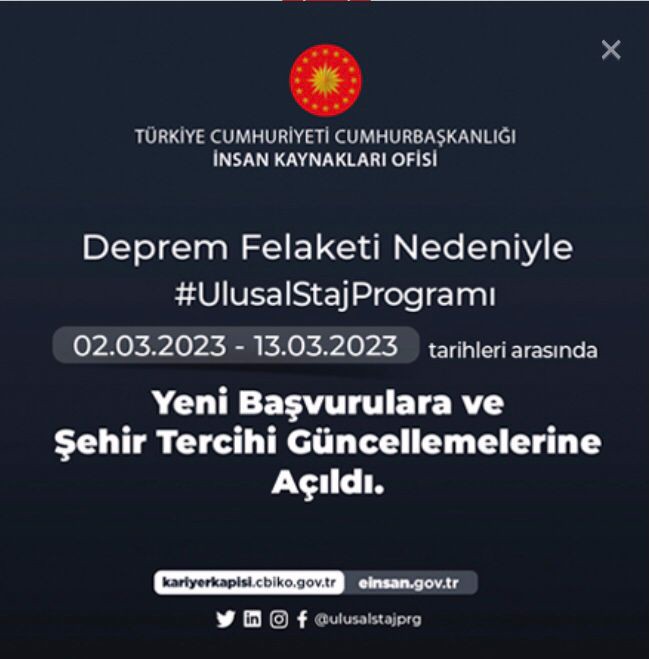 Ulusal Staj Programı Başvuruları